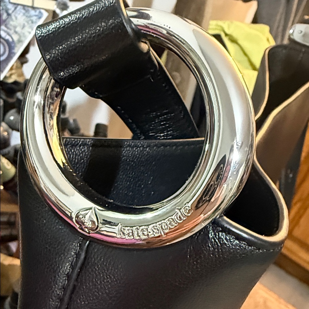 Classic Black Leather Kate Spade Bucket Bag - Sleek Everyday Bag - Picture 4 of 14